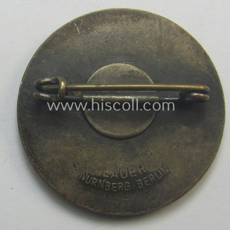 Very unusual, WWII-period (and neatly enamelled!) 'company-worker'-lapel-pin as was intended for the employee: 'Fr. Jos Schmitt', 'Stammarbeiter' within the company: 'SAWOE' (ie. 'Sager & Wörner Bau')