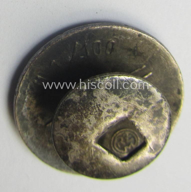 Neatly enamelled- (and bright-red-coloured!) 'N.S.D.A.P.'-membership-pin- ie. party-badge (or: 'Parteiabzeichen') which is nicely maker-marked on the back with the makers'-designation: 'RzM' and/or: 'M1/100' (= 'Werner Redo')