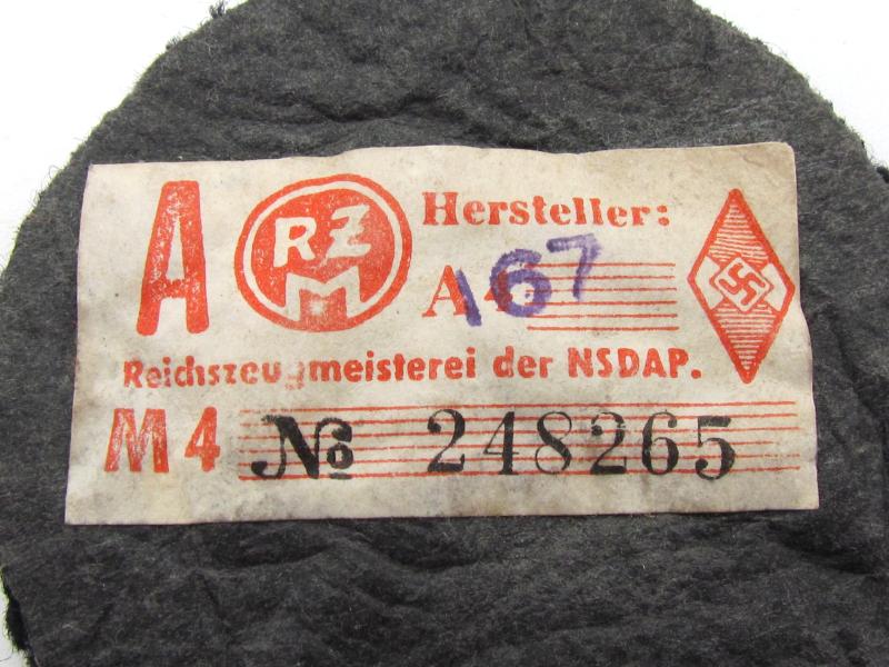 Hitler Jugend or Jungvolk arm rank patch with RZM Label
