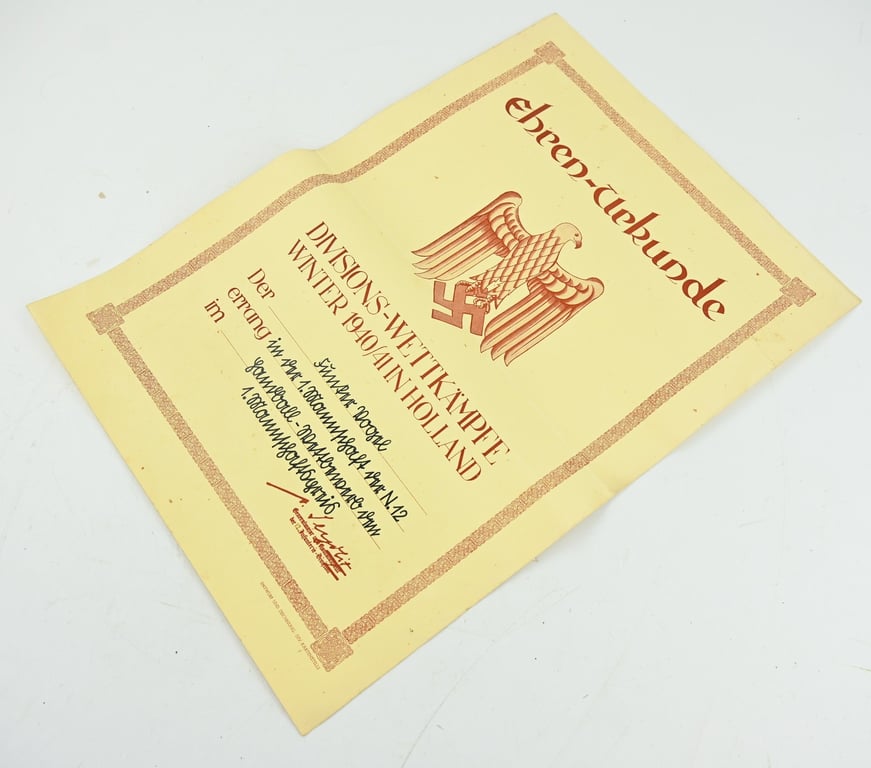 German WH Honor Certificate Holland 1940/41