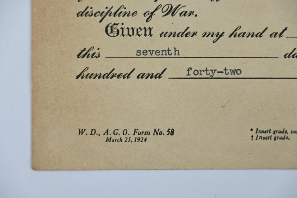 US WW2 Promotion Certificate Cpl. Allen L. Johnson 504th MP Battalion