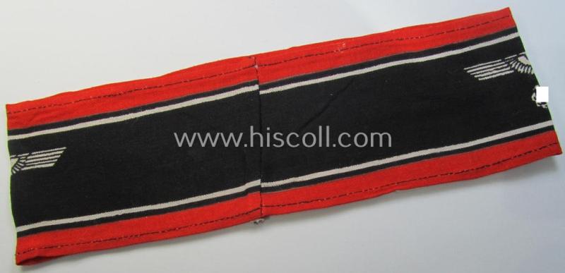 Superb, typically printed- and/or later-war-period, bright-red- and/or black-coloured so-called: 'Deutscher Volkssturm'-armband (ie. 'Armbinde') that comes in an overall very nice- (I deem hardly used- nor worn- ie. 'virtually mint'-), conditio...