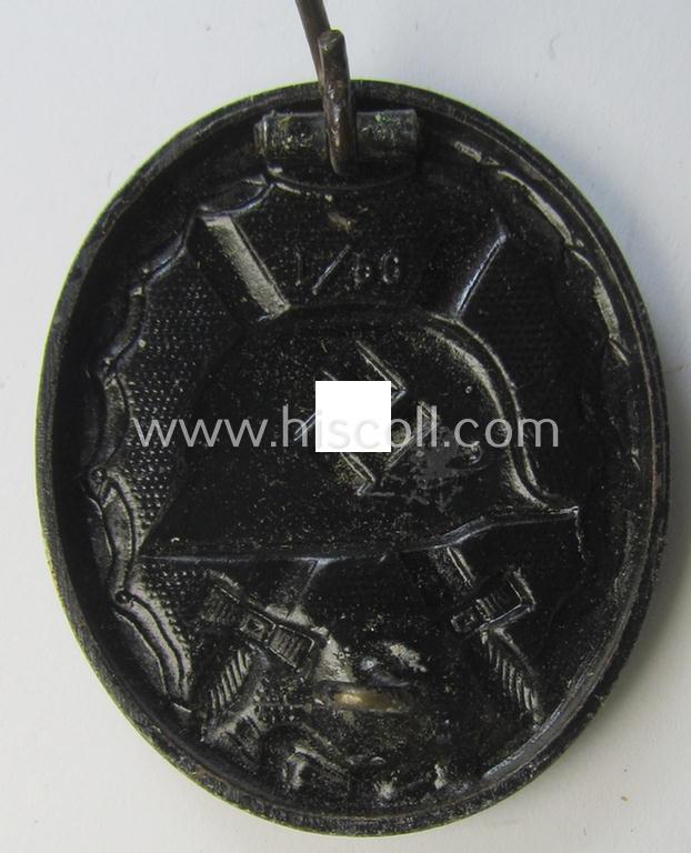 Neatly maker- (ie. 'L/56'-) marked example of a black-class wound-badge (or: 'Verwundeten-Abzeichen in Schwarz') being an example that was produced by the maker (ie. 'Hersteller') named: 'Funcke & Brüninghaus'