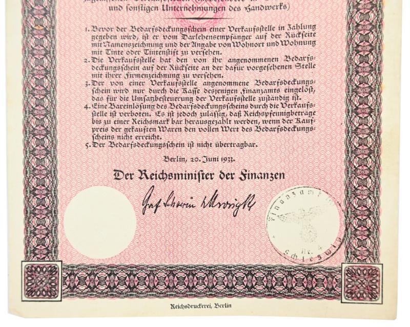 German Third Reich Era Marriage Loan Certificate