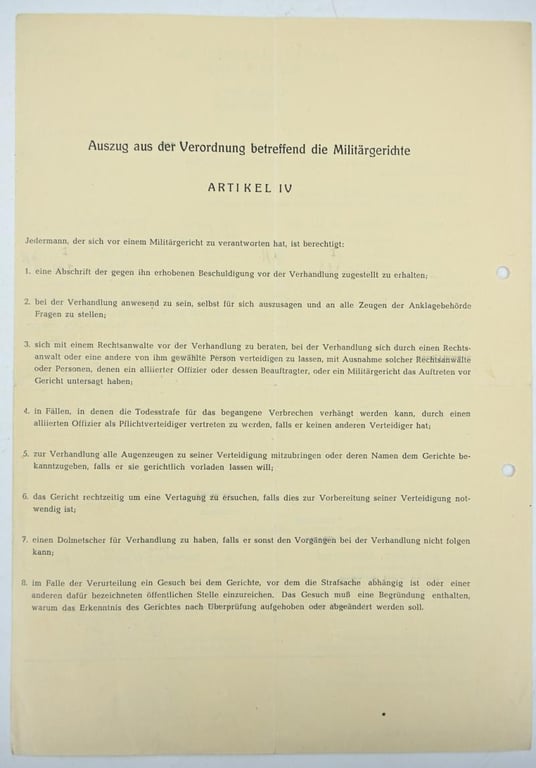 US WW2 Military Court Document 'German Dagger'
