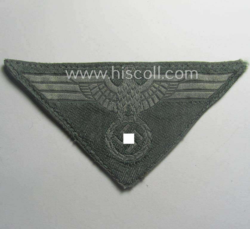 Truly used, later-war-period WH (Heeres) so-called: 'M44'-pattern- and/or: trapezoid-shaped breasteagle (ie. 'Brustadler für Manns. u. Uffz.') showing an interwoven 'BeVo-Wuppertal'-makers'-designation