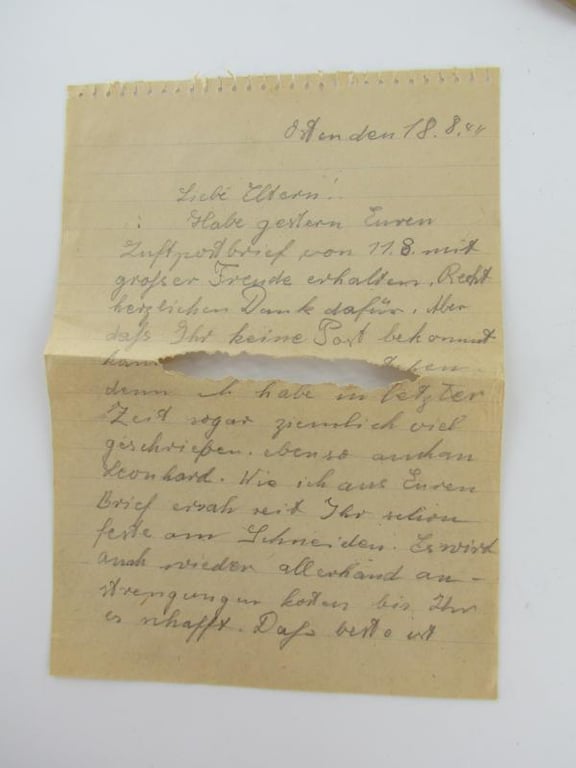 SS Field Post from Soldier to Family...dated 1944