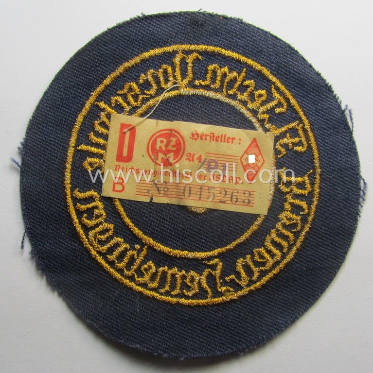 HJ- (ie. 'Flieger-HJ') specialist-armbadge (or: 'Schulabzeichen') depicting the text: 'Techn. Vorschule d. Luftwaffe - 3 - Bremen-Hemelingen' (still retaining its 'RzM'-etiket!)