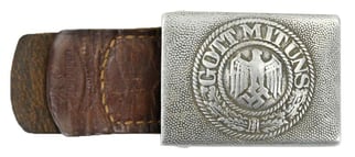 German WH Combat Beltbuckle with Leather Tab 1937...
