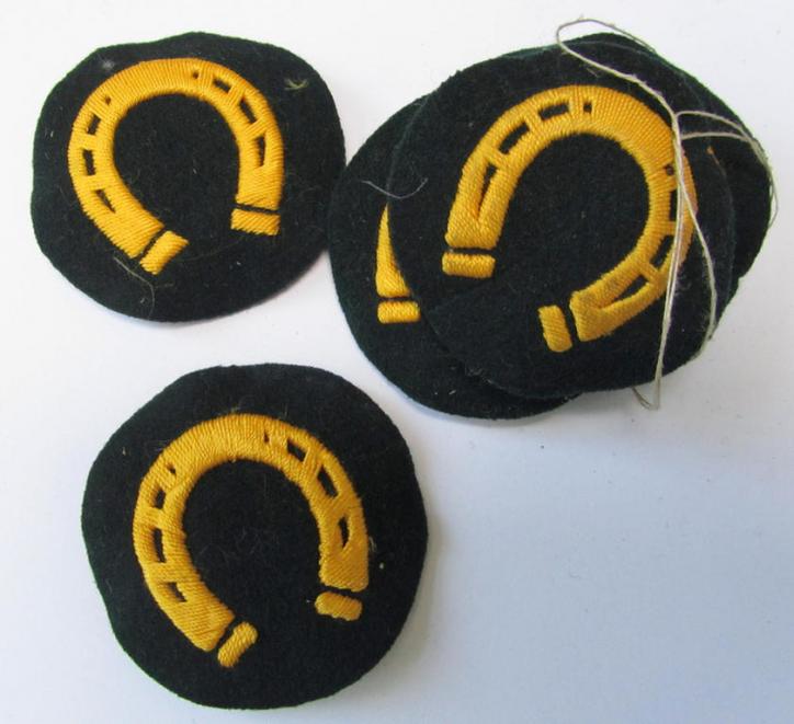 Attractive, WH (Heeres) so-called: trade- and/or special career arm-insignia, as was intended for a: 'Hufbeschlagmeister', being a neatly hand-embroidered variant on darker-green-coloured wool