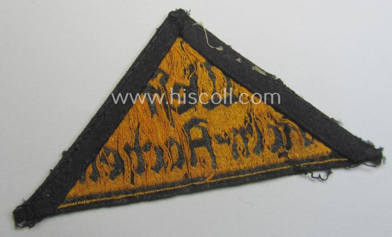 'HJ' ('Hitlerjugend') district-triangle (ie. 'Gebietsdreieck') entitled: 'West Köln-Aachen' (being an untouched example that misses its 'RzM'-etiket)