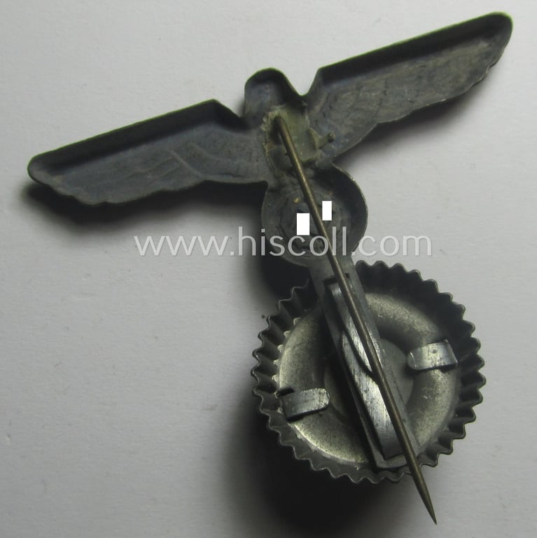 WH (Kriegsmarine) 'combined-pattern'-eagle- and cocarde-pin being a non-maker-marked example as was intended for attachment to the (darker-blue- ie. white-topped-) so-called: 'Tellermützen'
