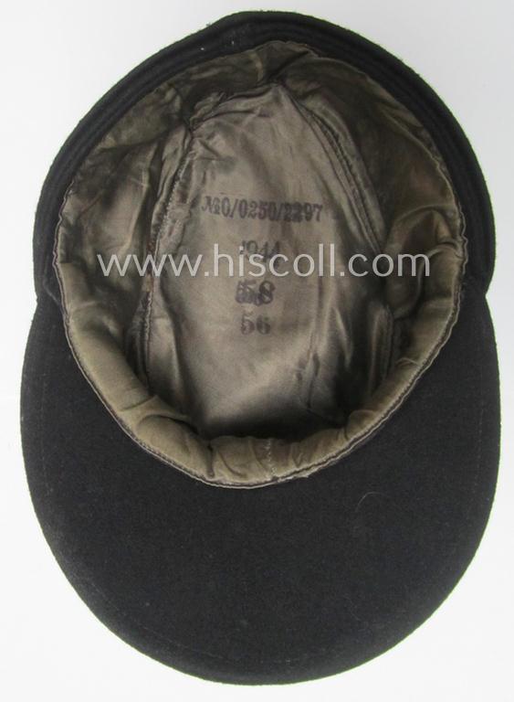 Later-war- (ie. 1943-) pattern, black-coloured WH (Heeres) 'Panzer' 'M43'-field-cap (ie. 'Einheitsfeldmütze') being a clearly '0/0250/2297'-marked and/or '1944'-dated example