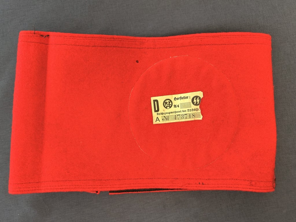 GERMAN WWII AUTHENTIC THIRD REICH ALLGEMEINE SS ARMBAND THICK WOOL WITH RZM SS PAPER TAG INSIDE.