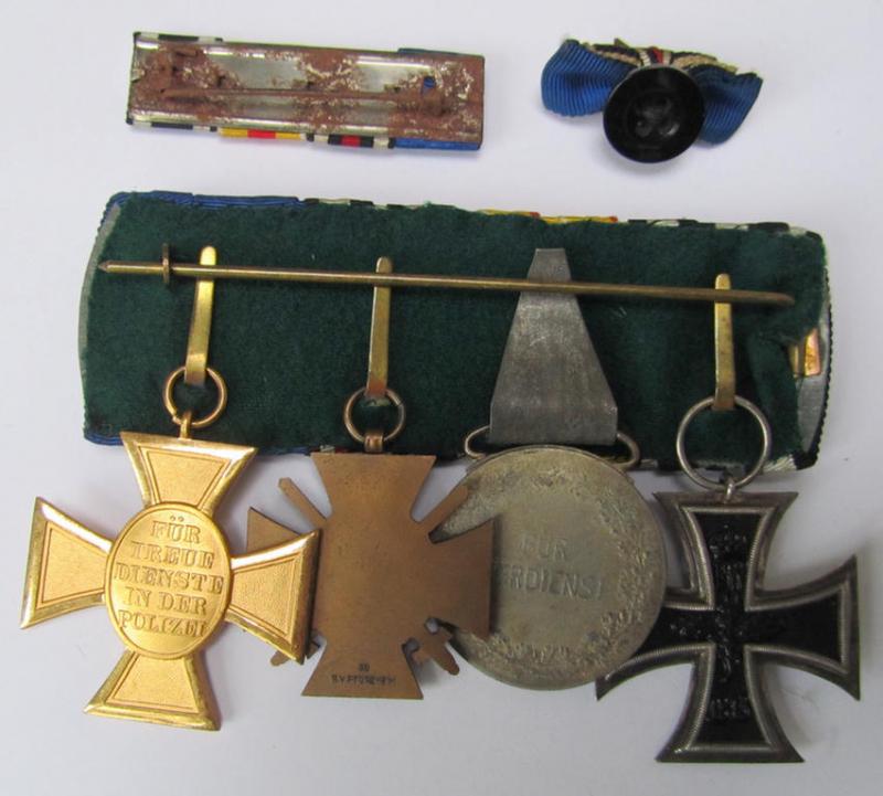 Attractive, 4-pieced-, WWI- (ie. TR-) period, medal-bar (ie. 'Ordenspange'), resp. depicting an: 'EK II. Kl.', a: 'Baden Verdienstmedaille', a: 'FKK' and a: 'Pol.DA 1. St.' (that comes with 2 accompanying 'Band-/Feldspangen'!)