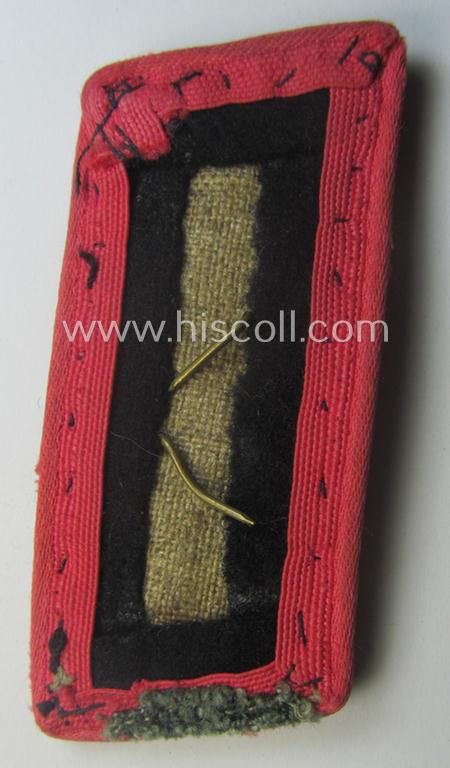 Early- (ie. mid-) war-period - albeit regrettably single! - WH (Heeres) black-coloured, woolen-based- and/or bright-pink-piped: 'Panzer'-collar-tab having an aluminium based 'Totenkopf' (ie. skull) attached
