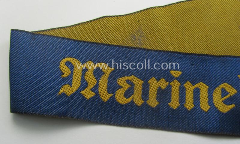 Truly worn- and/or tunic-removed, EM-pattern WH (Kriegsmarine) cuff-title (ie. 'Ärmelstreifen') entitled: 'Marinehelfer'