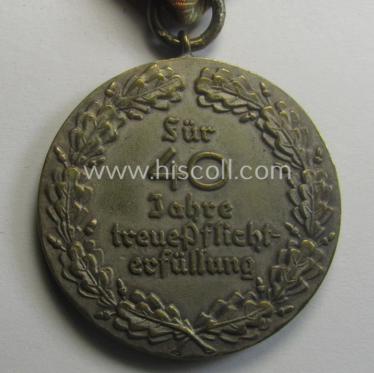 Golden-bronze-toned, typical 'Reichsnährstand'- (ie. 'RNSt.'-) related, (portable) loyal-service-award entitled: 'Reichsnährstand - Landesbauernschaft Thüringen - Für 40 Jahre treue Pflichterfüllung'