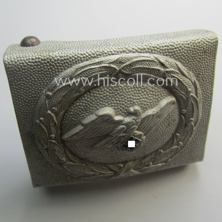 Unusually seen, RLB (ie. 'Reichsluftschutz-Bund'), aluminium-based, EM- (ie. NCO-) type belt-buckle (of the second pattern) being a (typical) non-maker-marked example