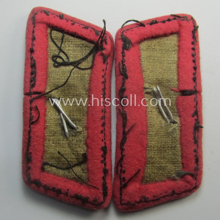 Stunning - and fully matching! - pair of early- (ie. evt. pre-) war-period, WH (Heeres) bright-pink-piped 'Panzer'-collar-tabs (ie. 'Kragenspiegel') each having an aluminium-based and 'two-pronged' skull-device (ie. 'Totenkopf') period-attached