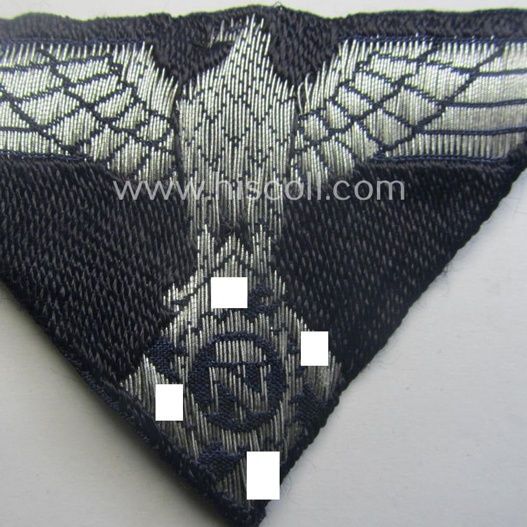OT- (ie. 'Organisation Todt'-) related, 'flatwire'-woven, officers'-type arm-eagle (ie. 'Ärmeladler für Offiz.) as executed in silverish-coloured braid as was intended for usage on the officers'-pattern OT-tunics
