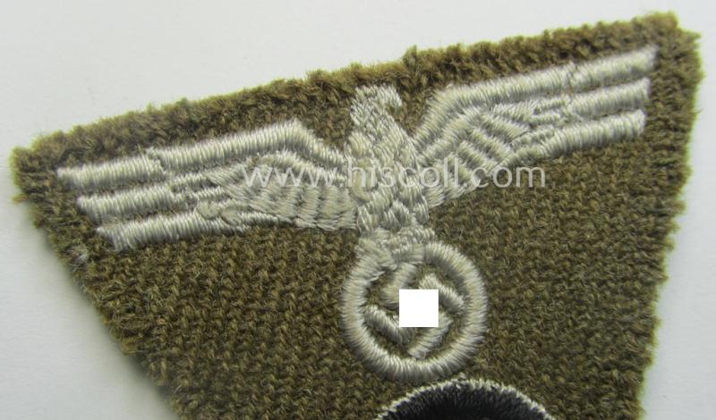 'Foreign-produced' (!) OT- (ie. 'Organisation Todt'-) related, so-called: 'M43-pattern'-cap-trapezoid (ie. 'Mützentrapez') as executed in machine-embroidered pattern onto a typical greenish-/brown-coloured- and/or woolen-based background