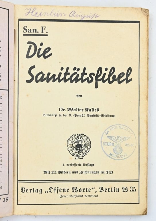 German WH Medic Manual 'Sanitatsfibel'