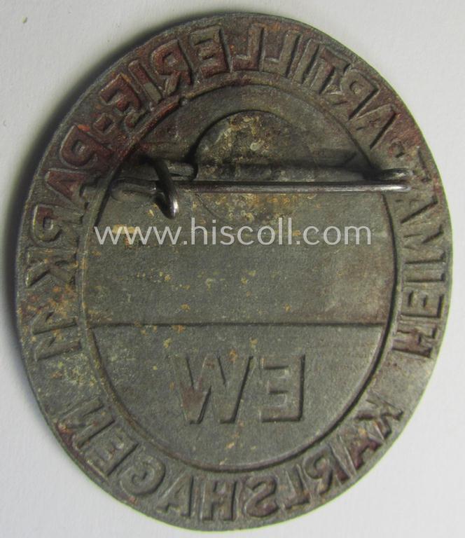 'Dienstabzeichen der Heeresversuchsanstalt' entitled: 'Heimat-Artillerie-Park 11 - Karlshagen' (being connected to the: 'V2 Raketenbasis Peenemünde') that is bearing a serial-numeral that reads: '12632 - EW'