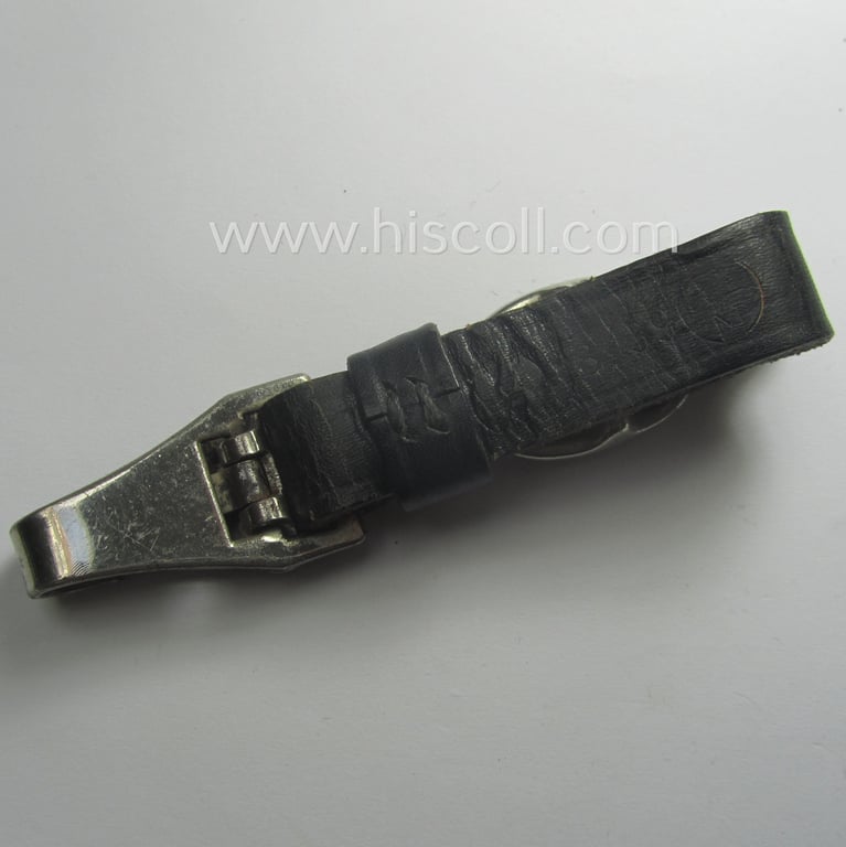 Black-coloured- and genuine leather-based, SS-related dagger-hanger (ie. 'Gehänge für den Dienstdolch M33 der Schutzstaffeln (o. SS)' being a very nicely preserved example that shows a stamped 'RzM'-designation