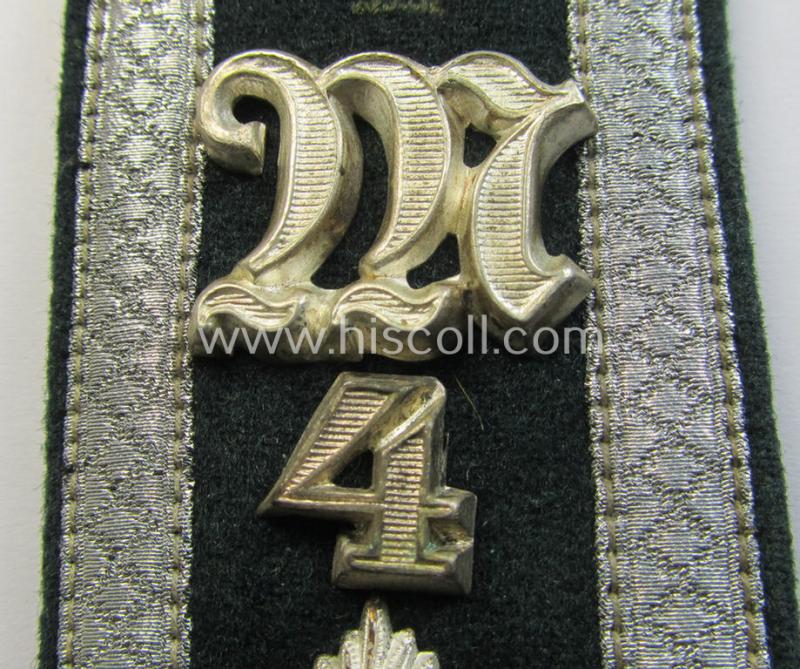 Superb - and/or fully matching! - pair of (early- ie. pointed-styled) WH (Heeres) NCO- (ie. 'M36'- or: 'M40'-) pattern, 'cyphered' shoulderstraps as was intended for usage by a: 'Feldwebel des Maschinengewehr-Batallions 4'