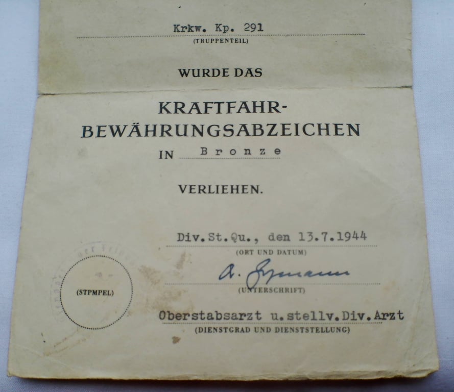 3 award citations to an Obergfreiten krfw.kp.291
