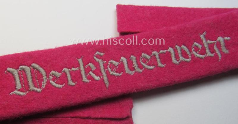 WWII- (ie. TR-) period, woolen-based fire-brigade (ie. 'Feuerwehr'-) related cuff-title (ie. 'Ärmelstreifen') entitled: 'Werkfeuerwehr'