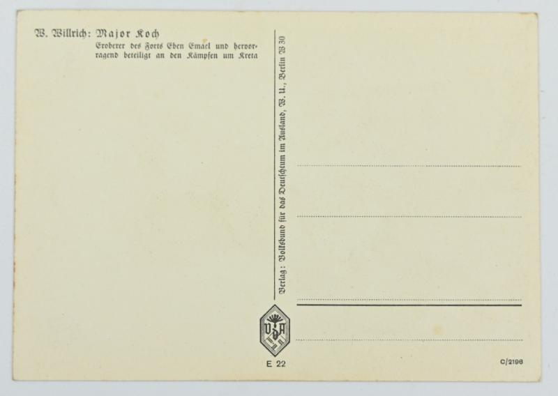 German Postcard of Fallschirmjager Major Koch