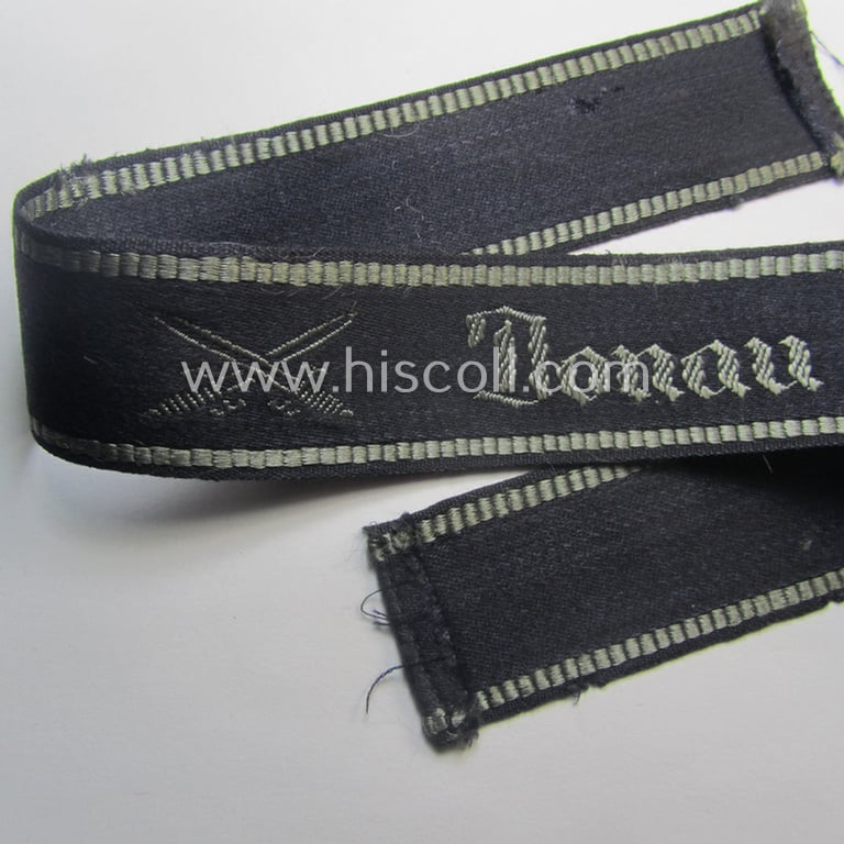 Neat - just moderately used- and/or carefully tunic-removed! - example of a so-called: 'D.R.K.B.' (or: 'Deutscher Reichskriegerbund' aka: 'Kyffhäuserbund') related cuff-title (ie. 'Ärmelstreifen') entitled: 'Donau'