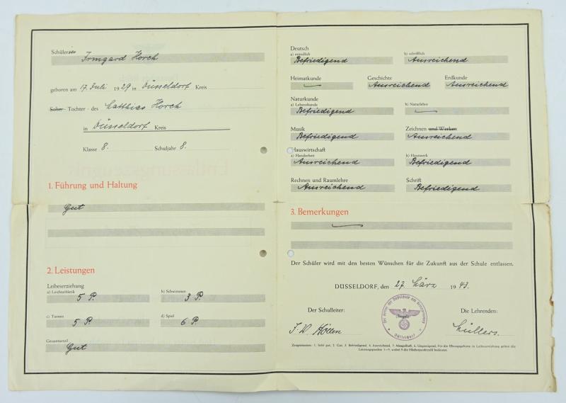German Third Reich Period School Certificate