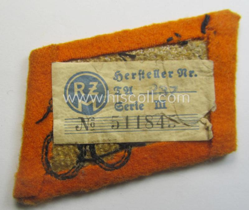 Single, SA (ie. 'Sturmabteilungen') collar-patch (ie. 'Kragenspiegel'): 'SA-Mitglied' serving within the: 'SA-Standarte 99/IV' ('SA-Gruppe Elbe o. Neckar')