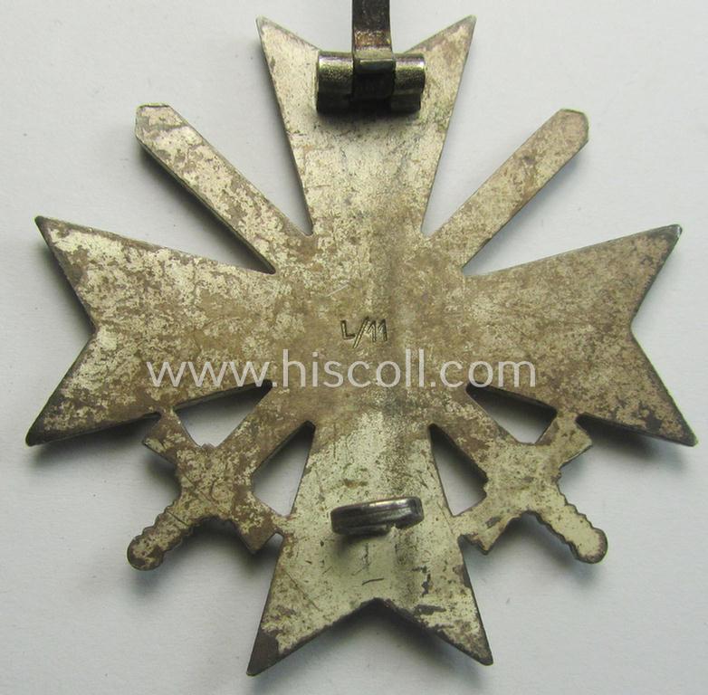 Medal-set: 'Kriegsverdienstkreuz 1. Kl. mit Schwertern' being a maker- (ie. 'L/11'-) marked (and/or: 'Buntmetall'-based!) specimen that comes stored in its original, luxuriously-styled KvK-etui as issued and stored for decades