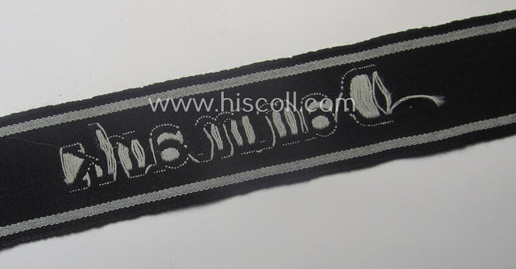 Stunning, Waffen-SS 1944-pattern cuff-title (ie. 'Ärmelstreifen') as executed in typical semi-'BeVo'-weave-pattern as was intended for members within the: 'SS-Panzer-Gren.-Rgt. 24' “Danmark” (part of the 11. SS-Frw.-Pz.-Gren.-Division “Nordland”)