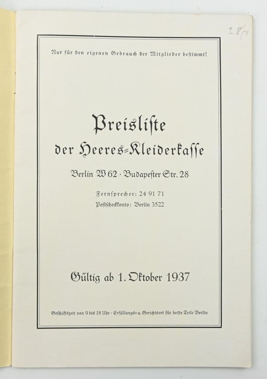 German WH Clothing Booklet 1937