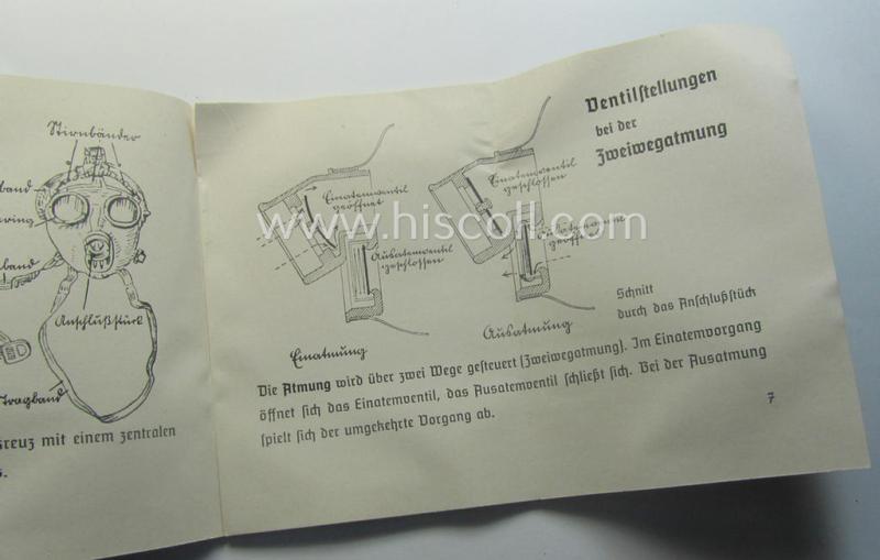 Neat - and actually scarcely encountered! - example of the 16-paged- and/or small-sized booklet on the German ('standard'-issue) 'Wehrmacht' gasmask ('Model S'), entitled: 'Die S-Maske'