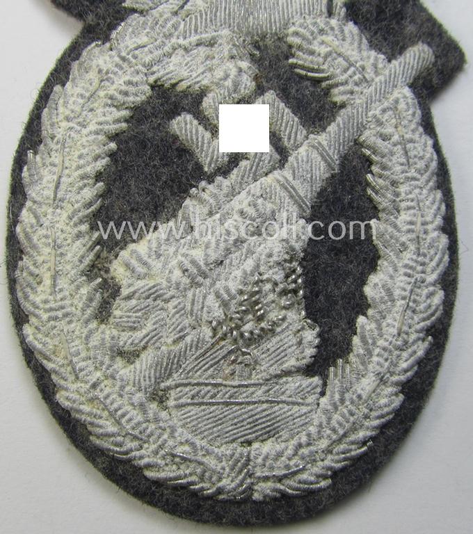 Superb - and actually rarely found! - neatly hand-embroidered (I deem officers'-pattern!) example of a WH (Luftwaffe) 'Flakkampfabzeichen' (or: airforce anti-aircraft badge) that comes in an overall nice condition