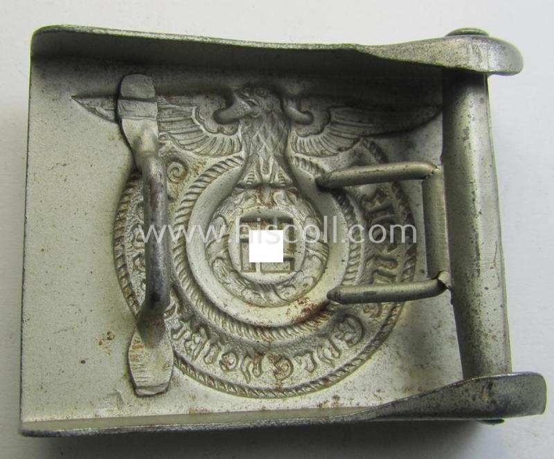 Stunning - and almost mint! - Waffen-SS enlisted-mens'- (ie. NCO-) type belt-buckle (being a typical, unmarked and typical steel-based: 'Overhoff & Cie'-example) that comes in a surely issued- albeit  hardly used- nor worn-, condition