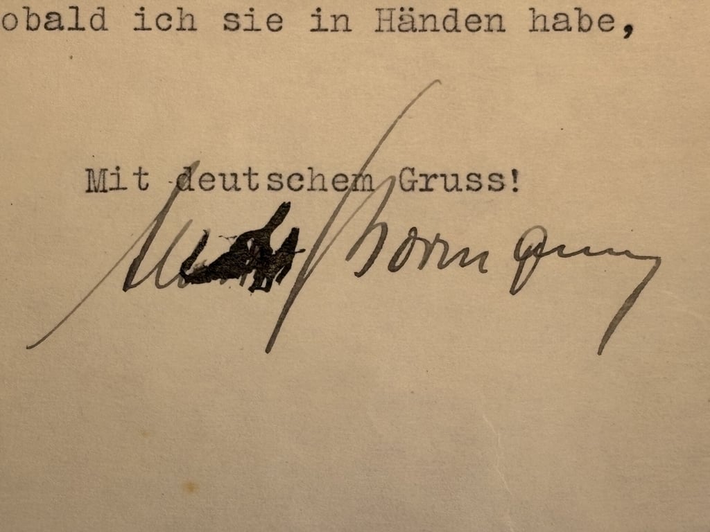 GERMAN WWII VERY RARE ADOLF HITLER AND ALBERT BORMANN HAND SIGNED AUTOGRAPH LETTERS SIGNED COLLECTION, REGARDING ART WORK.