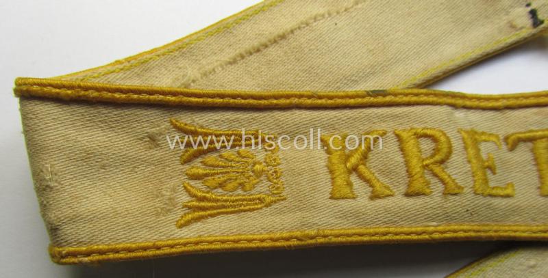 Superb, WH (LW o. Heeres) cuff-title (ie. 'Ärmelstreifen') entitled: 'Kreta' (being a wonderful- and totally non-shortened example that comes in a truly issued- ie. I deem once tunic-attached, condition)