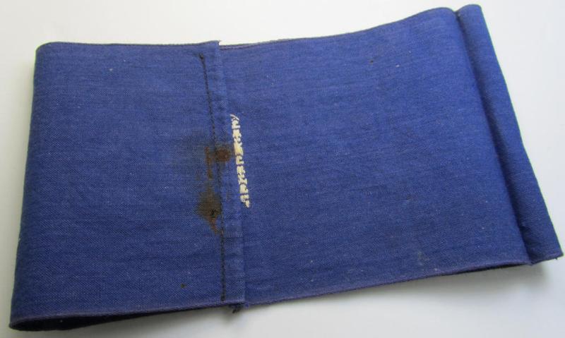 Attractive, darker-blue-coloured so-called: RLB (or: 'Reichsluftschutzbund') 'Amtsträger'-armband depicting the typical 'RLB'-logo (with lettering) and showing an interwoven 'Ges.Gesch.'-patent-pending-designation