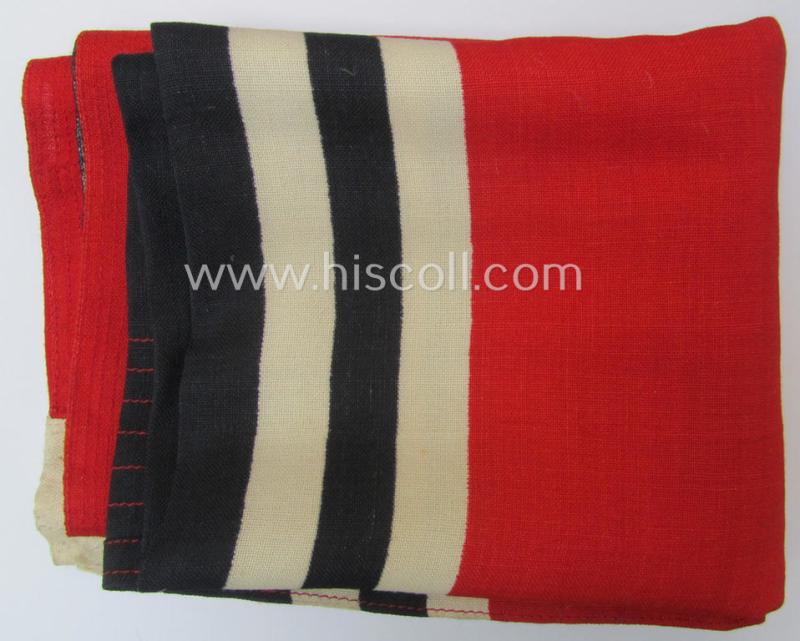 Medium-sized, WH (Kriegsmarine) so-called: 'Reichskriegsflagge' being a: 80 x 135 cms.- sized- and/or maker- (ie. 'N.V.P.F. v. Vlissingen en Co's Katoenfabr. - Helmond (Holland)') marked example
