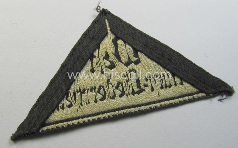 Attractive, 'HJ' ('Hitlerjugend') ie. 'BDM' ('Bund Deutscher Mädel') district-triangle (ie. 'Gebietsdreieck') entitled: 'Ruhr-Niederrhein' (being a moderately used example that is void of an 'RzM'-etiket)