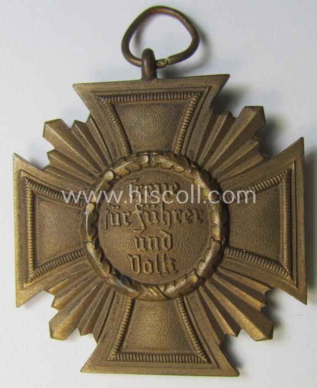 Attractive, 'N.S.D.A.P. Dienstauszeichnung in Bronze' (ie. '3. Stufe für 10 Jahre t. Dienste') being a (typical) non-maker-marked- (and 'regular-weight'!) example that comes together with its (full length!) period ribbon (ie. 'Bandabschnitt')