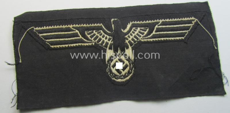 WH (Heeres) early- (ie. pre-) war-period- and/or white-coloured 'Panzer'-type breast-eagle of the so-called: 'M35'- (ie.'M36'-) pattern as was executed in the neat 'BeVo'-weave pattern on a black-coloured background