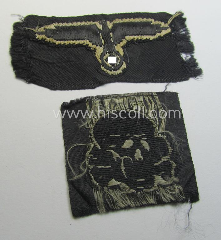 Superb - and nowadays rarely encountered! - Waffen-SS, 'BeVo'-woven-style skull- and cap-eagle-set (ie. 'Totenkopf- u. Adler-Effektensatz für Schiffchen o. Einheitsfeldmütze') that comes in a 'virtually mint- ie. unissued', condition